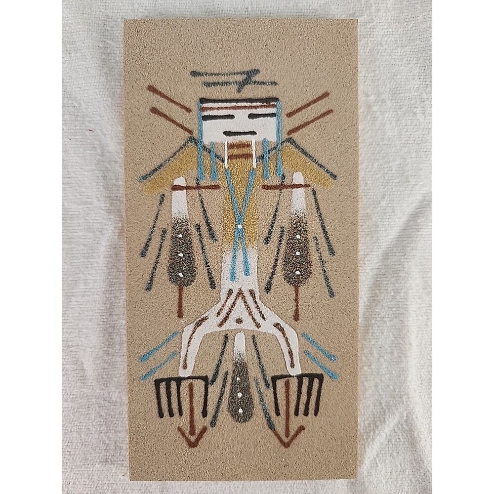 Authentic Vintage Navajo Sand Painting New Open 3” X 6” Male Spirit Kachina Open